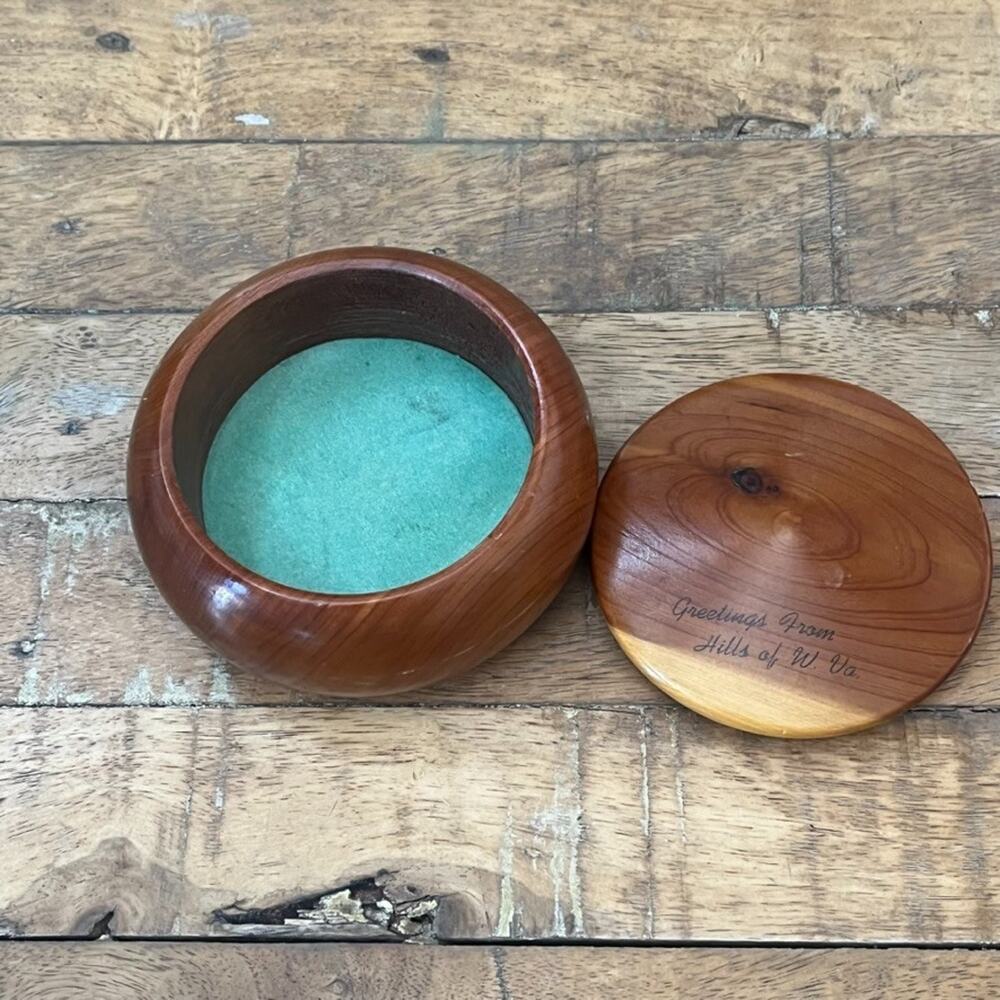 Hand Turned Round Wooden Stone Bowl Lidded Container 3.7" Engraved - Picture 3 of 7